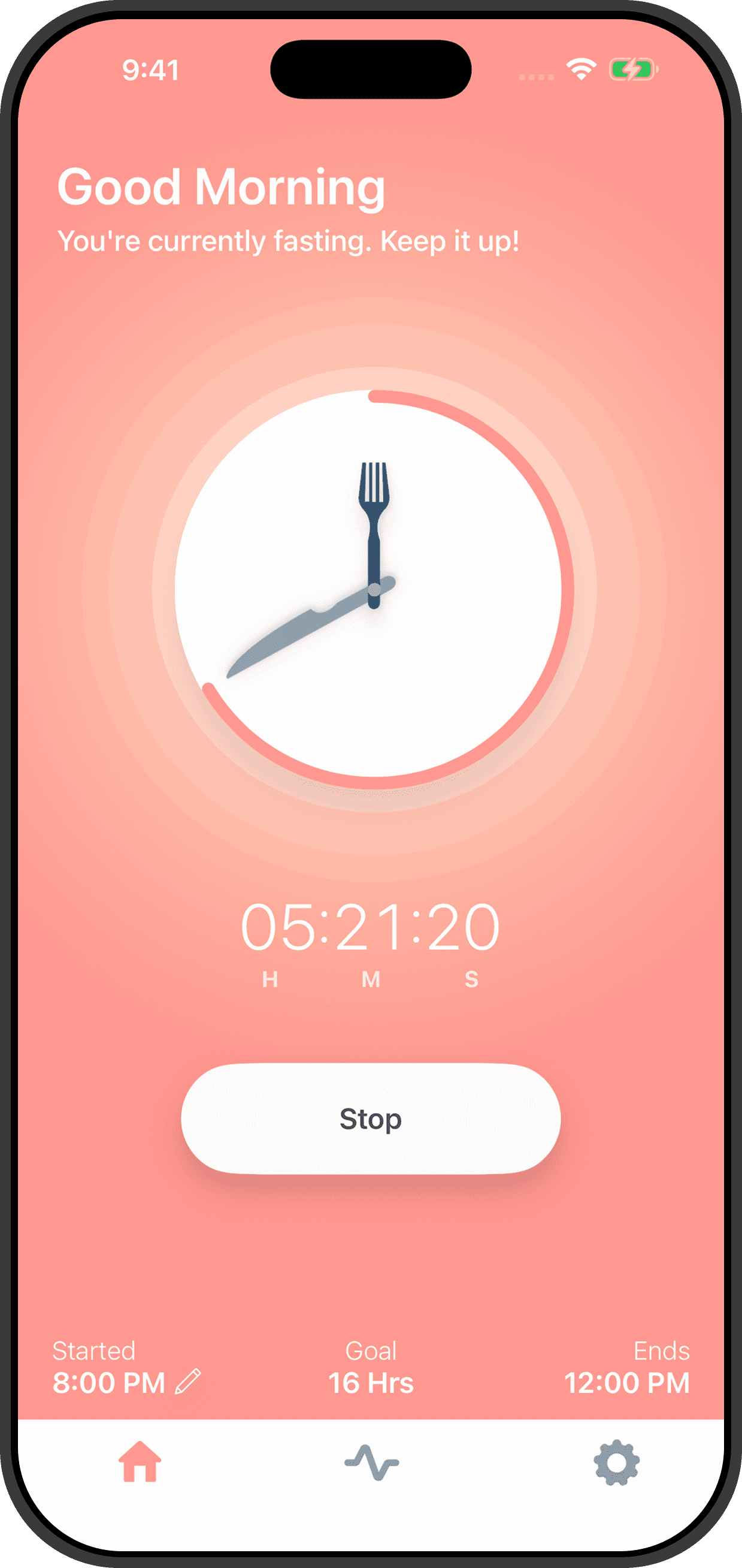 Rhythm active fast screen showing the timer running.
